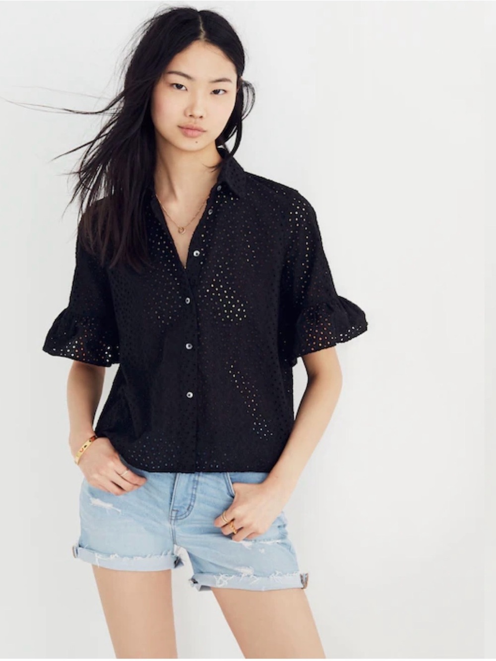 Madewell Eyelet Bell Sleeve Shirt Size Small